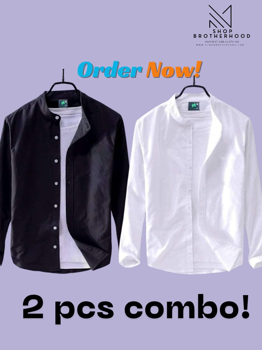 2 Pcs Casual Shirt Combo- Black, White